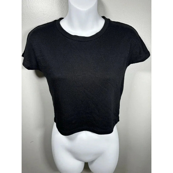 Aritzia Wilfred Free Black Short Sleeve Knit Crop Top Shirt Small - Picture 1 of 5